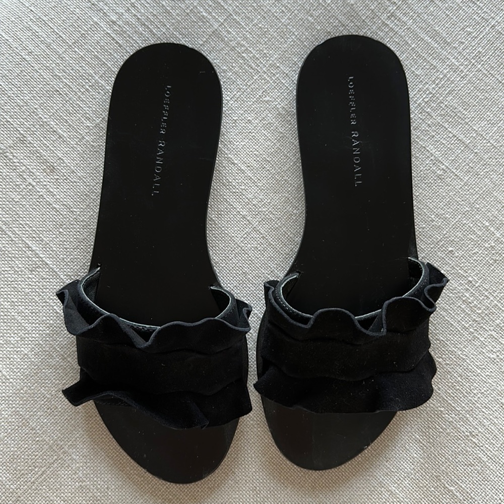 Loeffler Randall Black Suede Ruffle Slides